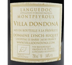 Villa Dondona - Montpeyroux - Vin Rouge Bio Languedoc - Etiquette
