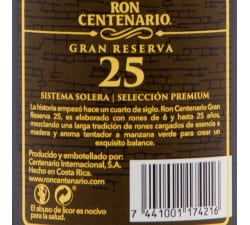 Ron Centenario - Gran Reserva Solera 25 Ans  - Rhum Costa Rica