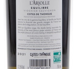 Arjolle - Equilibre Viognier Sauvignon Blanc, contre-étiquette