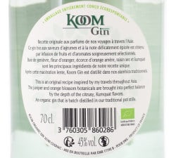 Koom Gin, contre-étiquette