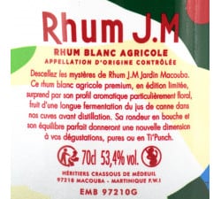 JM Rhum Blanc - Jardin Macouba, contre-étiquette